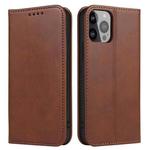 For iPhone 12 Pro Max Calf Texture Magnetic Horizontal Flip Leather Case with Holder & Card Slots & Wallet(Brown)
