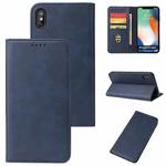 For iPhone X / XS Calf Texture Magnetic Horizontal Flip Leather Case with Holder & Card Slots & Wallet(Blue)