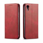 For iPhone XR Calf Texture Magnetic Horizontal Flip Leather Case with Holder & Card Slots & Wallet(Red)