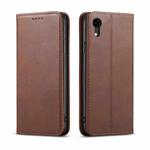 For iPhone XR Calf Texture Magnetic Horizontal Flip Leather Case with Holder & Card Slots & Wallet(Brown)