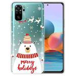 For Xiaomi Redmi Note 10 4G Christmas Series Transparent TPU Protective Case(Hat White Bear)