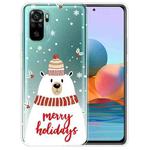 For Xiaomi Redmi Note 10 4G Christmas Series Transparent TPU Protective Case(Scarf White Bear)