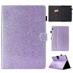 For Huawei MediaPad T3 10.0 Varnish Glitter Powder Horizontal Flip Leather Case with Holder & Card Slot(Purple)