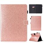 For iPad Pro 9.7 Varnish Glitter Powder Horizontal Flip Leather Case with Holder & Card Slot(Rose Gold)