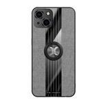 For iPhone 13 XINLI Stitching Cloth Textue Shockproof TPU Protective Case with Ring Holder(Grey)