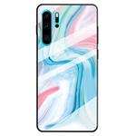 For Huawei P30 Pro Marble Pattern Glass Protective Case(Blue)