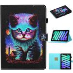 For iPad mini 6 Coloured Drawing Stitching Horizontal Flip Leather Tablet Case with Holder & Card Slot & Sleep / Wake-up Function(Night Cat)