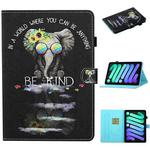 For iPad mini 6 Coloured Drawing Stitching Horizontal Flip Leather Tablet Case with Holder & Card Slot & Sleep / Wake-up Function(Spectacles Elephant)