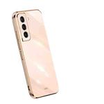 For Samsung Galaxy S21+ 5G XINLI Straight 6D Plating Gold Edge TPU Shockproof Case(Pink)