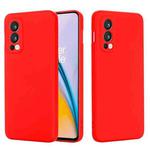 For OnePlus Nord 2 5G Solid Color Liquid Silicone Shockproof Full Coverage Protective Case(Red)