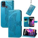 For Infinix Hot 10T Butterfly Love Flower Embossed Horizontal Flip Leather Case with Holder & Card Slots & Wallet & Lanyard(Blue)