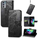 For Motorola Moto Edge 20 Butterfly Love Flower Embossed Horizontal Flip Leather Case with Holder & Card Slots & Wallet & Lanyard(Black)