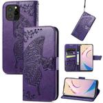 For Oukitel C21 Pro Butterfly Love Flower Embossed Horizontal Flip Leather Case with Holder & Card Slots & Wallet & Lanyard(Dark Purple)