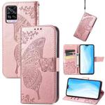 For vivo S7 Butterfly Love Flower Embossed Horizontal Flip Leather Case with Holder & Card Slots & Wallet & Lanyard(Rose Gold)