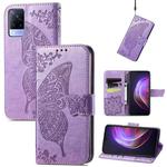 For vivo V21 Butterfly Love Flower Embossed Horizontal Flip Leather Case with Holder & Card Slots & Wallet & Lanyard(Light Purple)