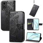 For ZTE Axon 30 5G Butterfly Love Flower Embossed Horizontal Flip Leather Case with Holder & Card Slots & Wallet & Lanyard(Black)