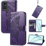 For ZTE Axon 30 5G Butterfly Love Flower Embossed Horizontal Flip Leather Case with Holder & Card Slots & Wallet & Lanyard(Dark Purple)