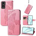 For ZTE Axon 30 5G Butterfly Love Flower Embossed Horizontal Flip Leather Case with Holder & Card Slots & Wallet & Lanyard(Pink)