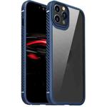 For iPhone 12 / 12 Pro MG Series Carbon Fiber TPU + Clear PC Four-corner Airbag Shockproof Case(Blue)