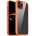 For iPhone 12 Pro Max MG Series Carbon Fiber TPU + Clear PC Four-corner Airbag Shockproof Case(Orange)