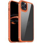 For iPhone 11 Pro Max MG Series Carbon Fiber TPU + Clear PC Four-corner Airbag Shockproof Case (Orange)