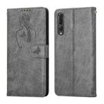 For Huawei P20 Pro Beauty Girl Embossing Pattern Horizontal Flip Leather Case with Holder & Card Slot & Wallet & Photo Frame(Grey)