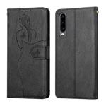 For Huawei P30 Beauty Girl Embossing Pattern Horizontal Flip Leather Case with Holder & Card Slot & Wallet & Photo Frame(Black)