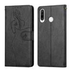 For Huawei P30 Lite Beauty Girl Embossing Pattern Horizontal Flip Leather Case with Holder & Card Slot & Wallet & Photo Frame(Black)