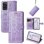 For Blackview A100 Lovely Cat and Dog Embossing Pattern Horizontal Flip Leather Case , with Holder & Card Slots & Wallet & Cartoon Clasp & Lanyard(Purple)