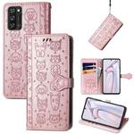 For Blackview A100 Lovely Cat and Dog Embossing Pattern Horizontal Flip Leather Case , with Holder & Card Slots & Wallet & Cartoon Clasp & Lanyard(Rose Gold)