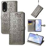 For Huawei nova 8 SE Youth Lovely Cat and Dog Embossing Pattern Horizontal Flip Leather Case , with Holder & Card Slots & Wallet & Cartoon Clasp & Lanyard(Grey)
