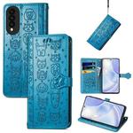 For Huawei nova 8 SE Youth Lovely Cat and Dog Embossing Pattern Horizontal Flip Leather Case , with Holder & Card Slots & Wallet & Cartoon Clasp & Lanyard(Blue)