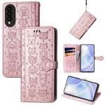 For Huawei nova 8 SE Youth Lovely Cat and Dog Embossing Pattern Horizontal Flip Leather Case , with Holder & Card Slots & Wallet & Cartoon Clasp & Lanyard(Rose Gold)