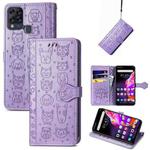 For Infinix Hot 10T Lovely Cat and Dog Embossing Pattern Horizontal Flip Leather Case , with Holder & Card Slots & Wallet & Cartoon Clasp & Lanyard(Purple)