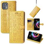For Motorola Moto Edge 20 Lite Lovely Cat and Dog Embossing Pattern Horizontal Flip Leather Case , with Holder & Card Slots & Wallet & Cartoon Clasp & Lanyard(Yellow)