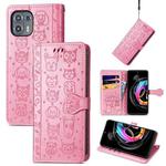 For Motorola Moto Edge 20 Lite Lovely Cat and Dog Embossing Pattern Horizontal Flip Leather Case , with Holder & Card Slots & Wallet & Cartoon Clasp & Lanyard(Pink)