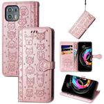 For Motorola Moto Edge 20 Lite Lovely Cat and Dog Embossing Pattern Horizontal Flip Leather Case , with Holder & Card Slots & Wallet & Cartoon Clasp & Lanyard(Rose Gold)