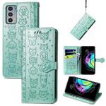For Motorola Moto Edge 20 Lovely Cat and Dog Embossing Pattern Horizontal Flip Leather Case , with Holder & Card Slots & Wallet & Cartoon Clasp & Lanyard(Green)