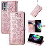 For Motorola Moto Edge 20 Lovely Cat and Dog Embossing Pattern Horizontal Flip Leather Case , with Holder & Card Slots & Wallet & Cartoon Clasp & Lanyard(Rose Gold)