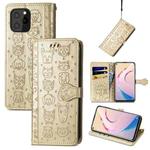 For Oukitel C21 Pro Lovely Cat and Dog Embossing Pattern Horizontal Flip Leather Case , with Holder & Card Slots & Wallet & Cartoon Clasp & Lanyard(Gold)