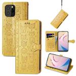 For Oukitel C21 Pro Lovely Cat and Dog Embossing Pattern Horizontal Flip Leather Case , with Holder & Card Slots & Wallet & Cartoon Clasp & Lanyard(Yellow)