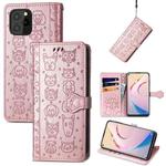 For Oukitel C21 Pro Lovely Cat and Dog Embossing Pattern Horizontal Flip Leather Case , with Holder & Card Slots & Wallet & Cartoon Clasp & Lanyard(Rose Gold)