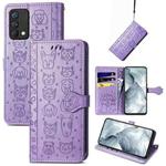 For OPPO Realme GT Master Lovely Cat and Dog Embossing Pattern Horizontal Flip Leather Case , with Holder & Card Slots & Wallet & Cartoon Clasp & Lanyard(Purple)
