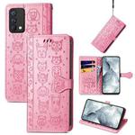 For OPPO Realme GT Master Lovely Cat and Dog Embossing Pattern Horizontal Flip Leather Case , with Holder & Card Slots & Wallet & Cartoon Clasp & Lanyard(Pink)