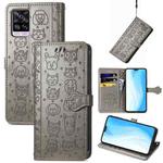 For vivo S7 Lovely Cat and Dog Embossing Pattern Horizontal Flip Leather Case , with Holder & Card Slots & Wallet & Cartoon Clasp & Lanyard(Grey)