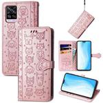For vivo S7 Lovely Cat and Dog Embossing Pattern Horizontal Flip Leather Case , with Holder & Card Slots & Wallet & Cartoon Clasp & Lanyard(Rose Gold)