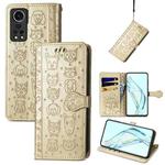 For ZTE Axon 30 5G Lovely Cat and Dog Embossing Pattern Horizontal Flip Leather Case , with Holder & Card Slots & Wallet & Cartoon Clasp & Lanyard(Gold)