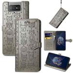 For Asus Zenfone 8 Flip Lovely Cat and Dog Embossing Pattern Horizontal Flip Leather Case , with Holder & Card Slots & Wallet & Cartoon Clasp & Lanyard(Grey)