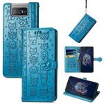 For Asus Zenfone 8 Flip Lovely Cat and Dog Embossing Pattern Horizontal Flip Leather Case , with Holder & Card Slots & Wallet & Cartoon Clasp & Lanyard(Blue)