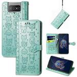 For Asus Zenfone 8 Flip Lovely Cat and Dog Embossing Pattern Horizontal Flip Leather Case , with Holder & Card Slots & Wallet & Cartoon Clasp & Lanyard(Green)